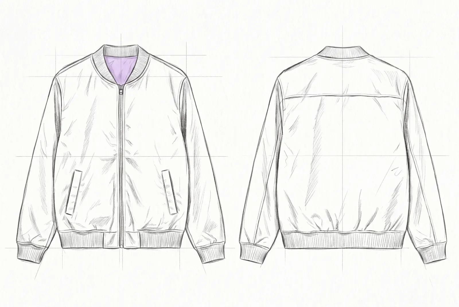 Boceto a lápiz de Bomber Noche, frente y espalda
