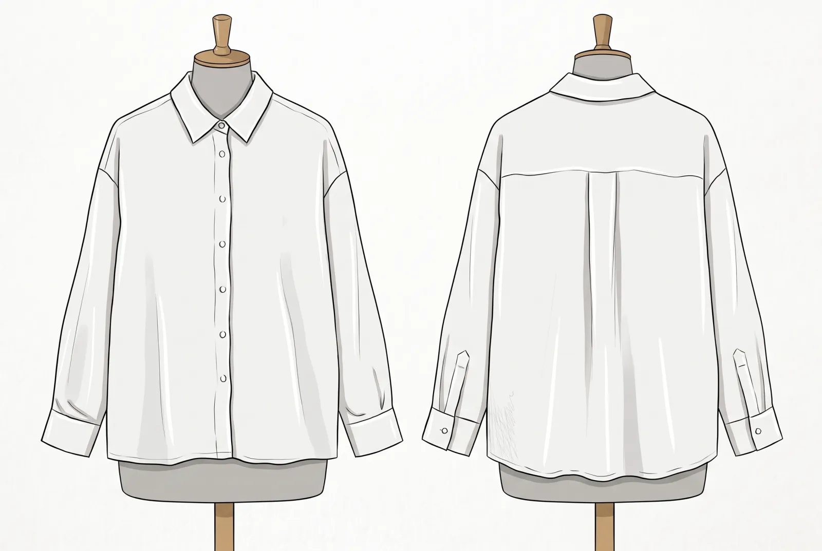 Boceto a color de Camisa Oversize Lino, frente y espalda