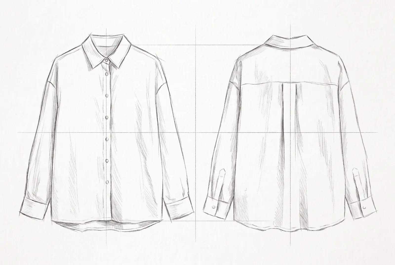Boceto a lápiz de Camisa Oversize Lino, frente y espalda