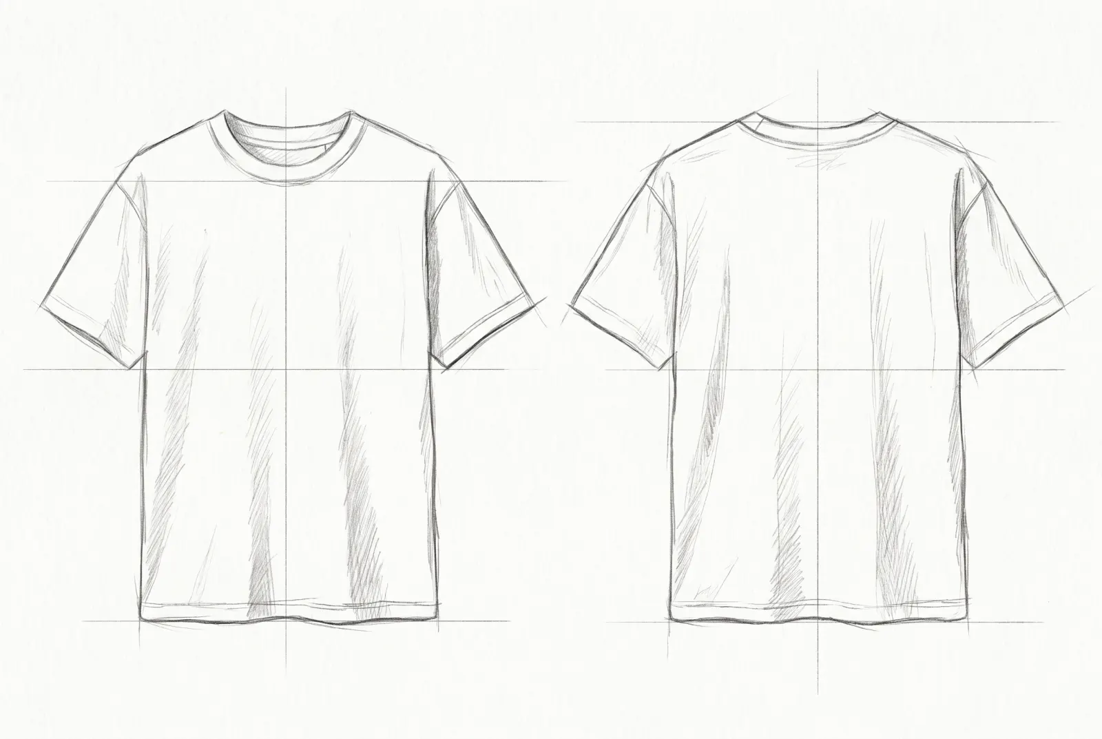 Boceto a lápiz de Camiseta Básica Pesada, frente y espalda