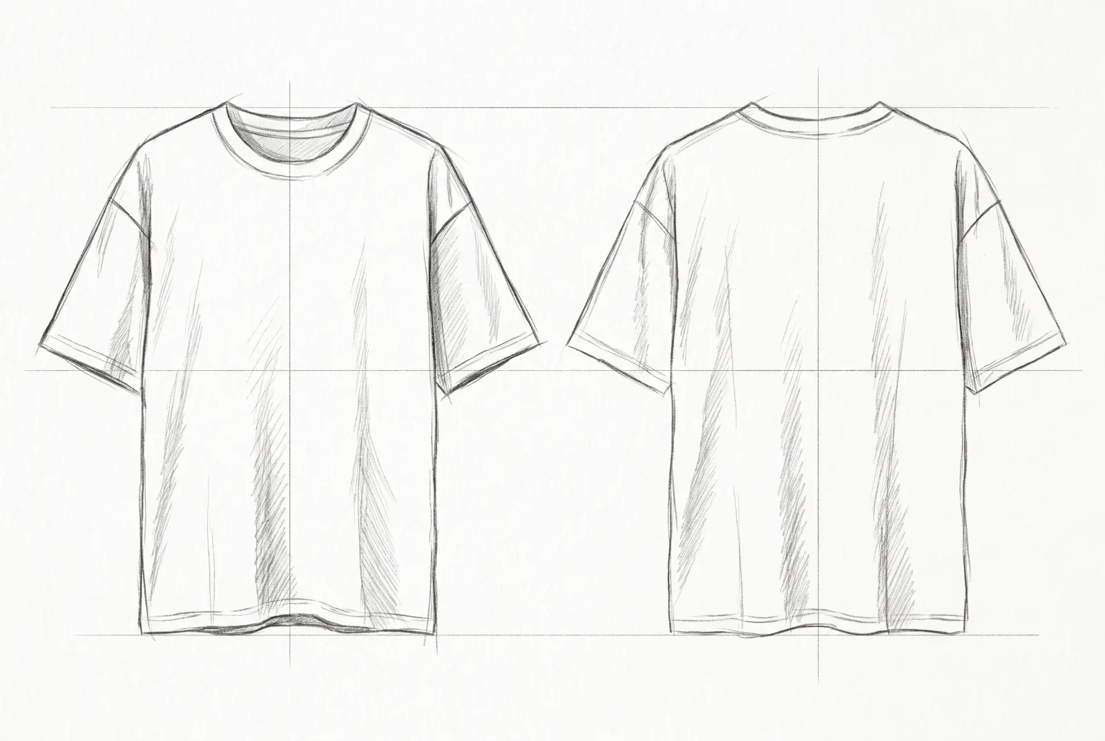 Boceto a lápiz de Camiseta GROW Oversize, frente y espalda