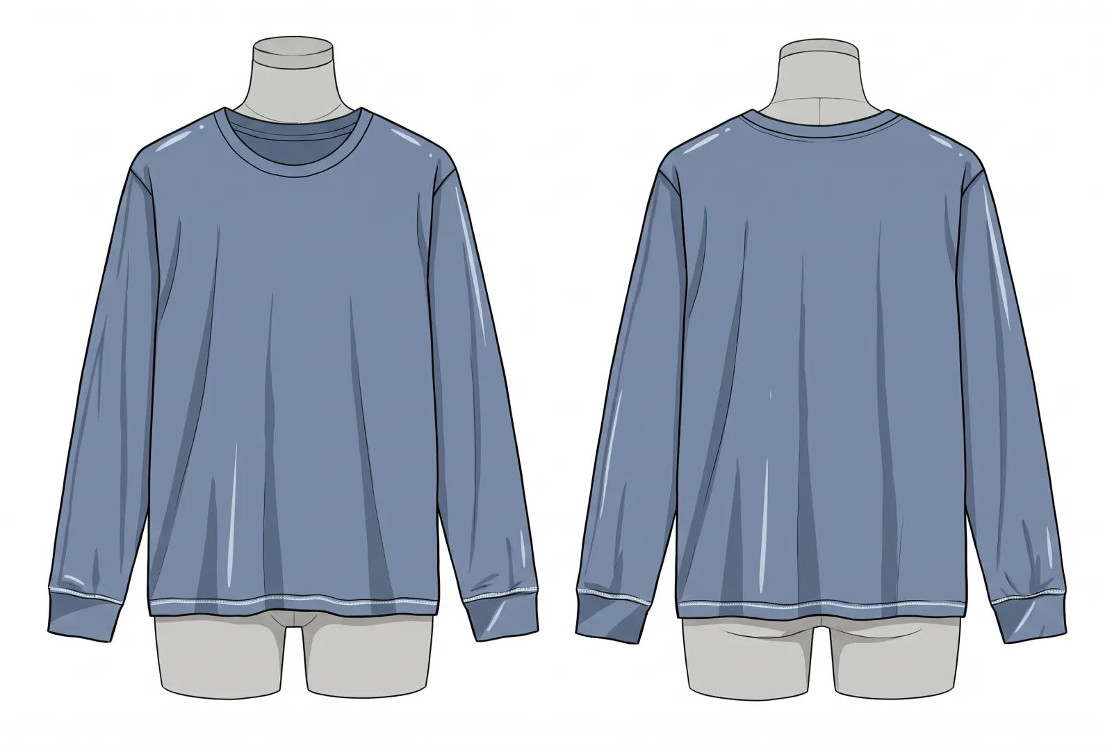 Boceto a color de Camiseta Manga Larga Capas, frente y espalda