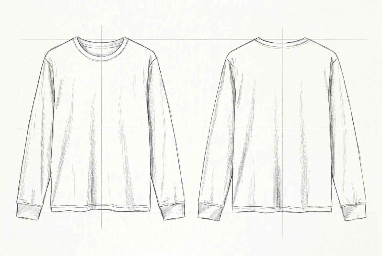 Boceto a lápiz de Camiseta Manga Larga Capas, frente y espalda
