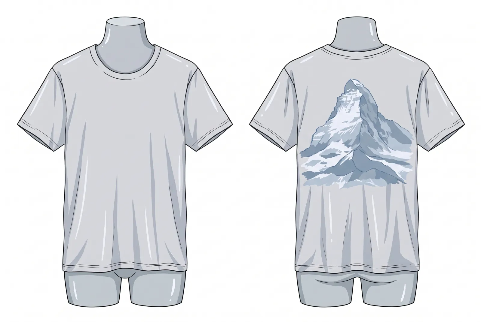 Boceto a color de Camiseta Montaña, frente y espalda