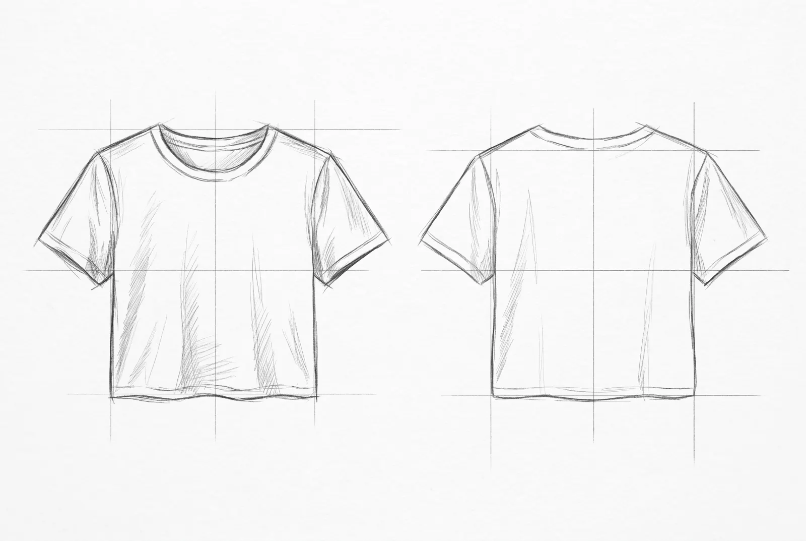 Boceto a lápiz de Crop Top, frente y espalda