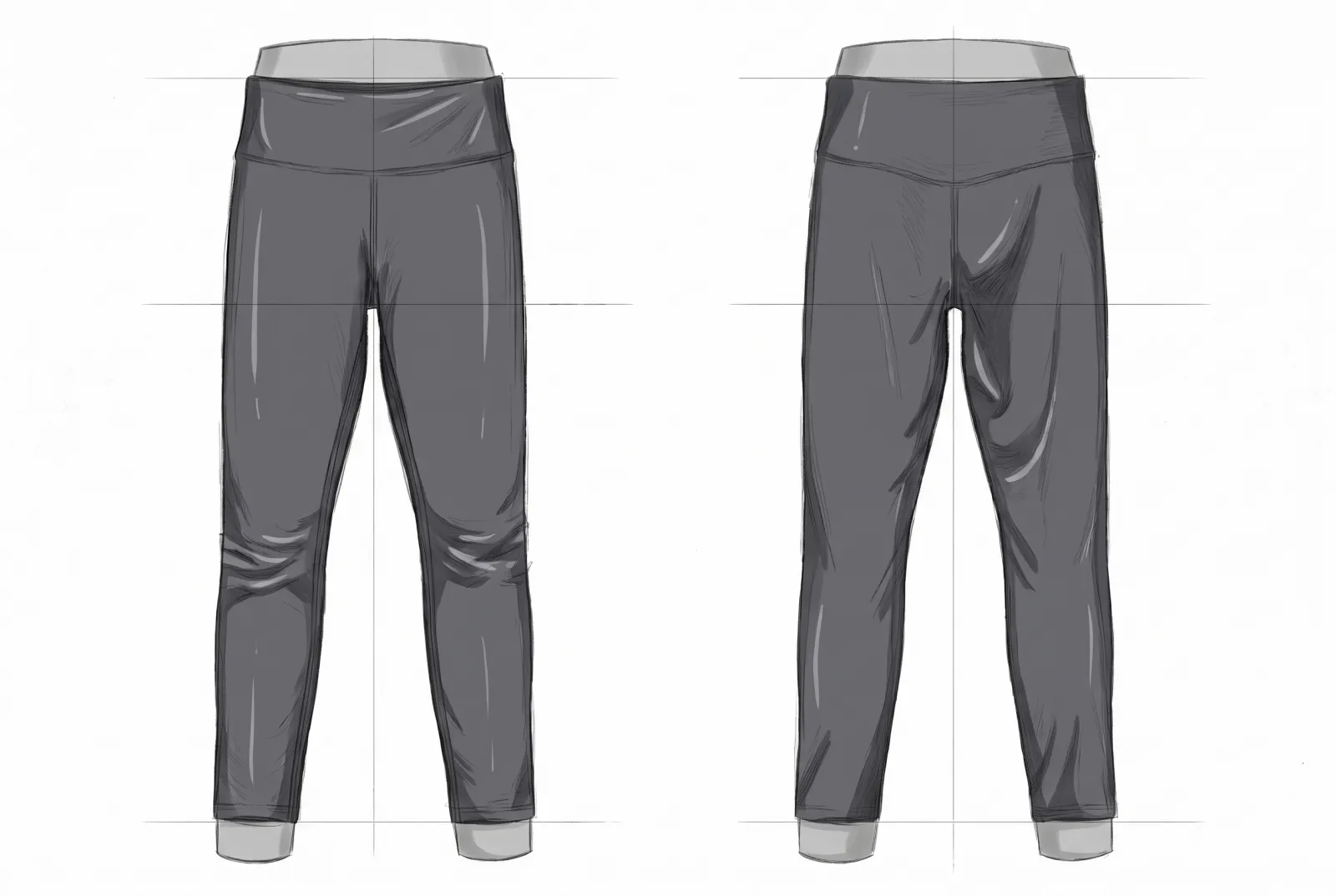 Boceto a color de Legging Pulso, frente y espalda