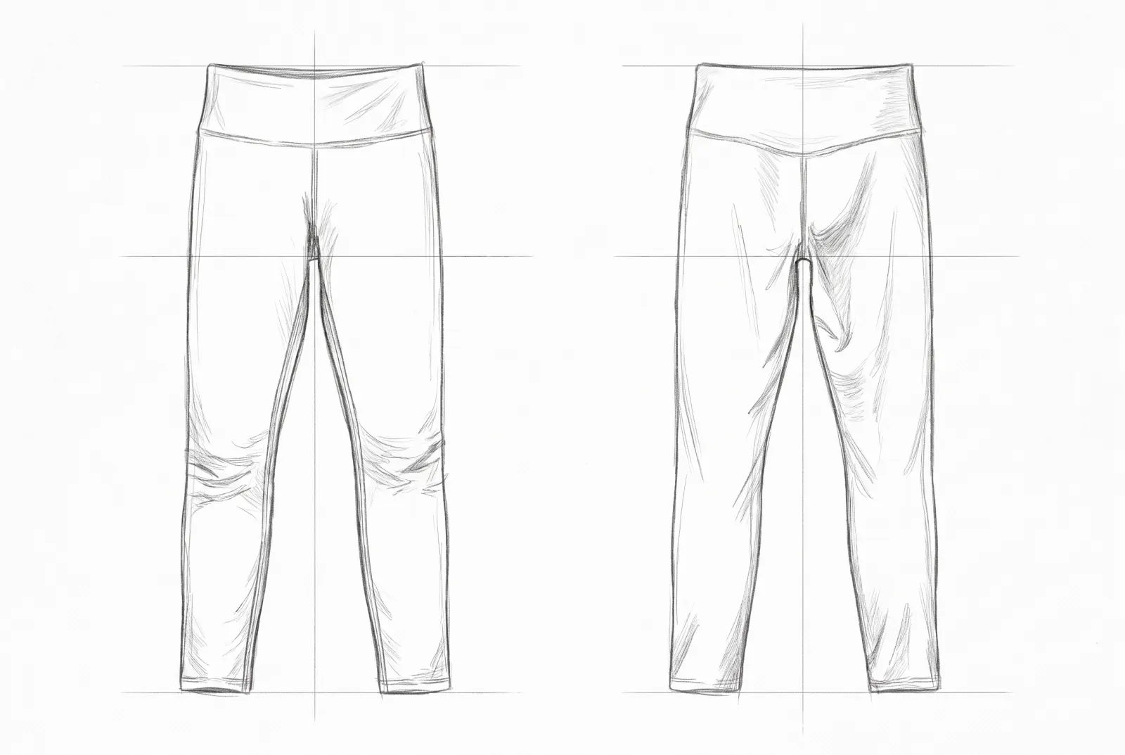 Boceto a lápiz de Legging Pulso, frente y espalda
