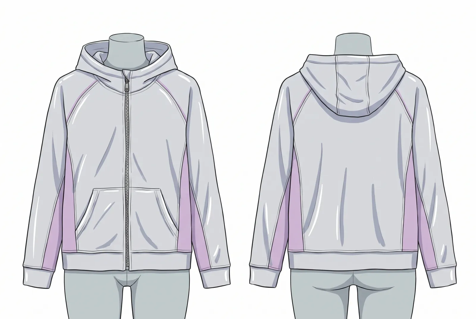 Boceto a color de Sudadera Técnica Brote, frente y espalda
