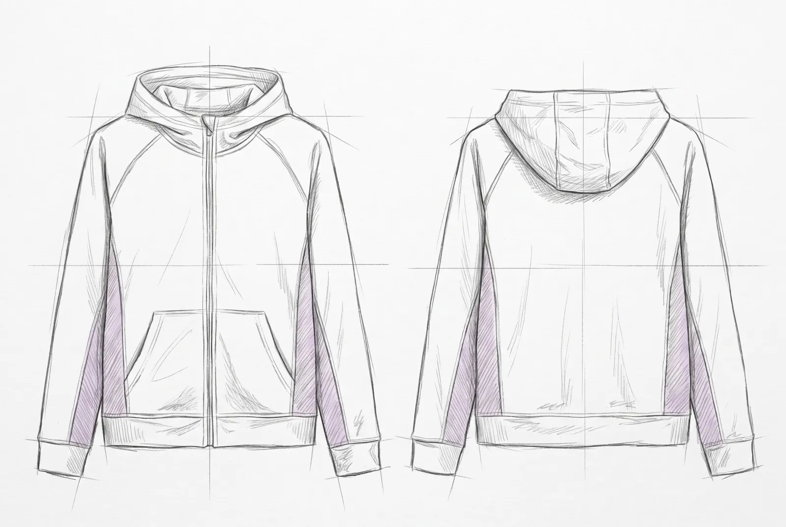 Boceto a lápiz de Sudadera Técnica Brote, frente y espalda